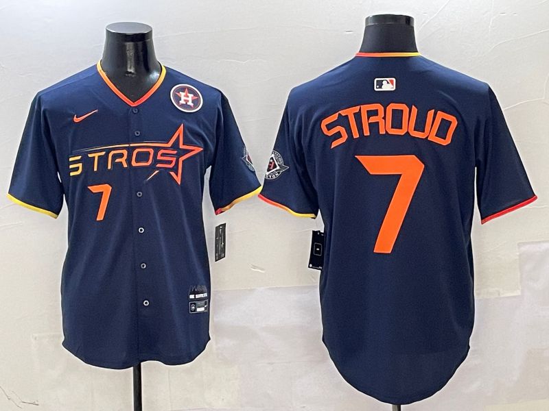 Men Houston Astros #7 Stroud Blue three generations Joint Name Nike 2025 MLB Jersey style 7->houston astros->MLB Jersey